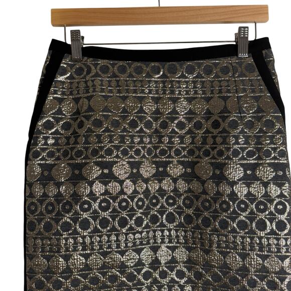 MaxMara Weekend Black Gold Geometric Jacquard Pencil Skirt Size 8 - Picture 2 of 10